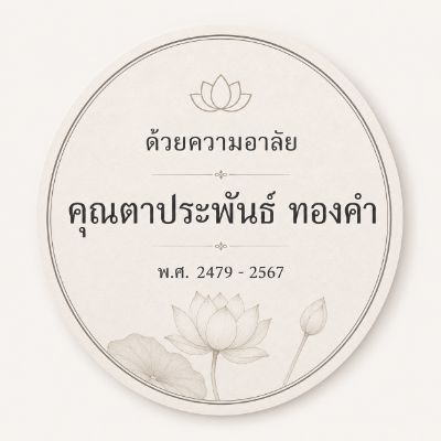 สติ๊กเกอร์ติดของชำร่วยงานศพ ลาย บัวฝักทอง — ดอกบัวและฝักบัว โทนครีมงานศพ